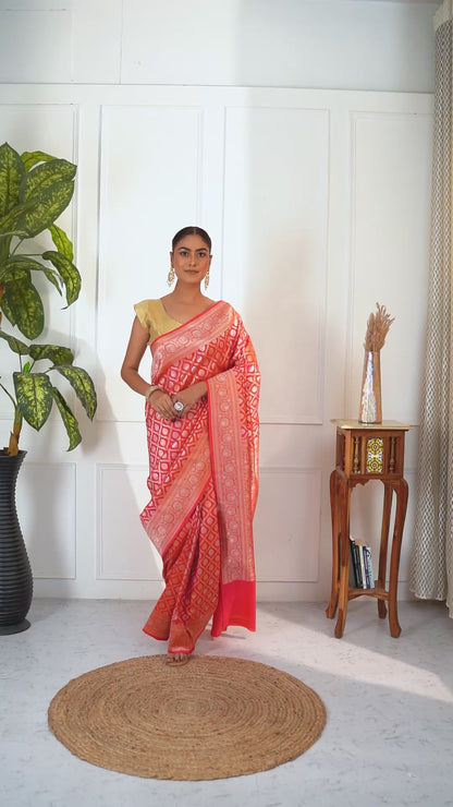 Nazrin Katan Silk Banarasi Saree with Unstiched Blouse