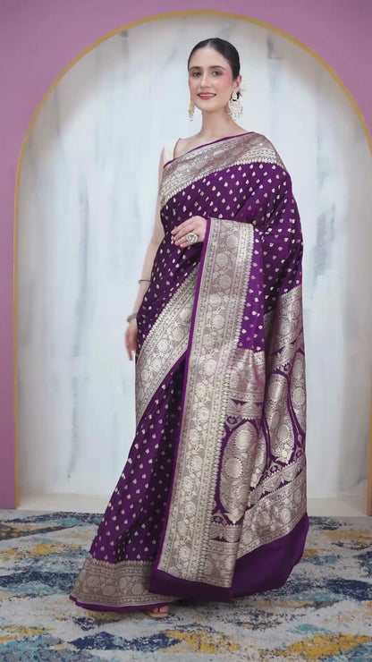 Mey Mushroo Silk Banarasi Saree with Unstiched Blouse