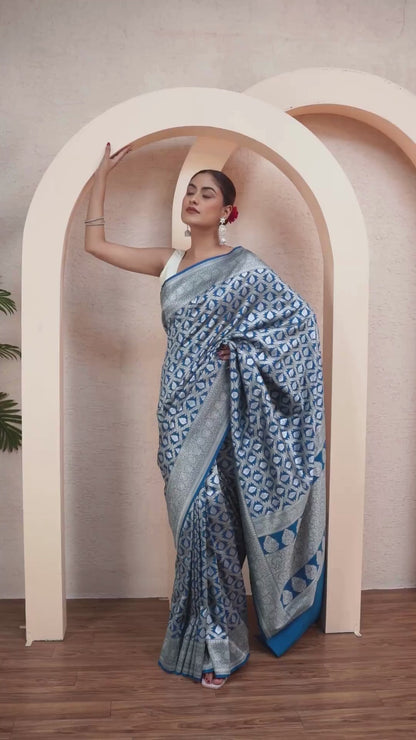 Nooe-e-Abi Katan Silk Banarasi Saree with Unstiched Blouse