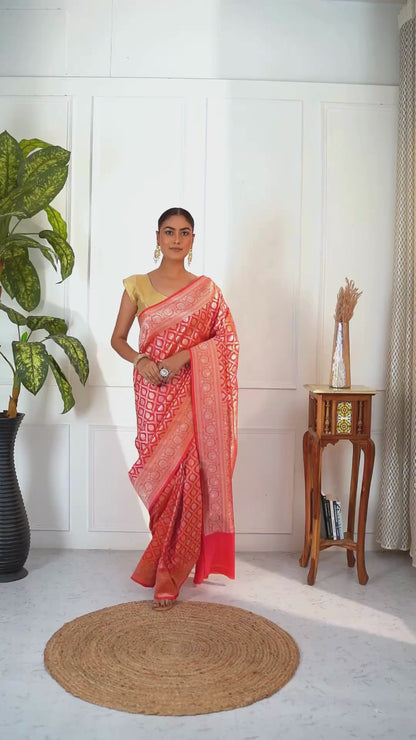 Nazrin Katan Silk Banarasi Saree with Unstiched Blouse