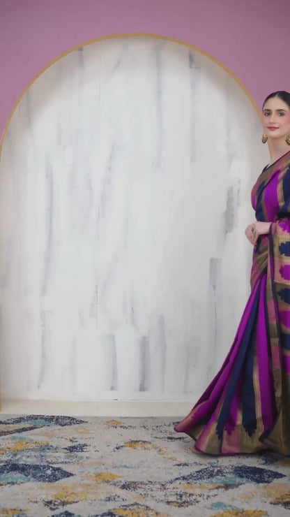 Banafsheh Banarasi Silk Saree with Zari Pallu and Unstiched Blouse